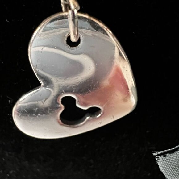 Mickey Mouse Heart SAQ Stamped Slide Drop Lariat Silver Tone Necklace - Picture 4 of 7